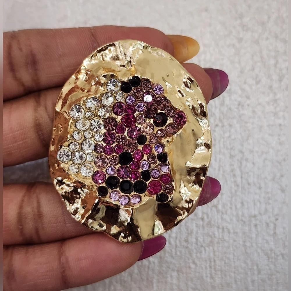 Oval Rhinestone Stud Gold texture and Purple Statement Earrings